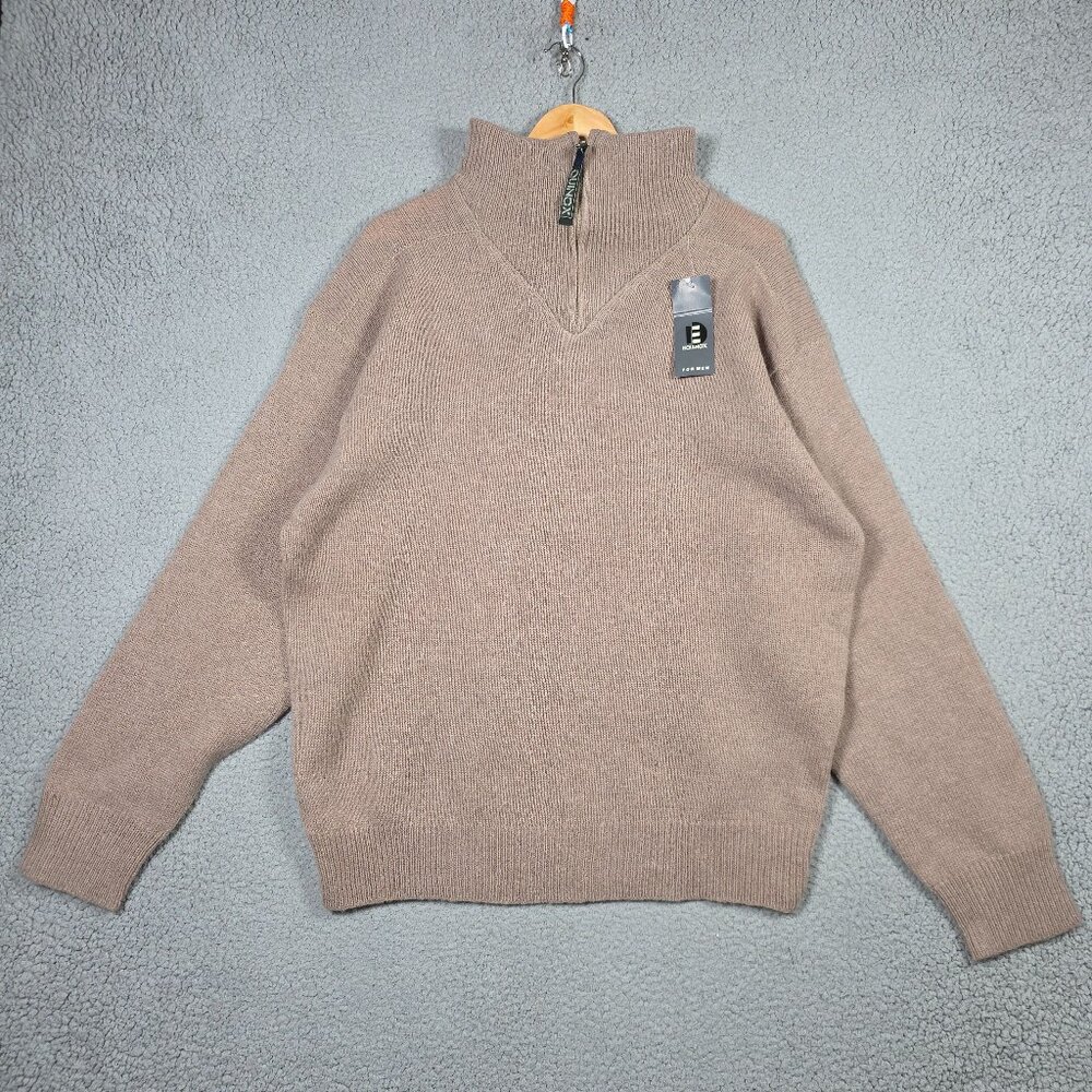 Vintage Equinox‎ Sweater Mens Size XL Brown Shetland Wool high Neck 1/4 Zip NWT